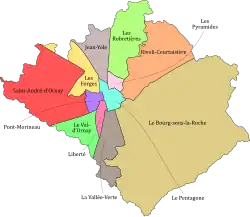 Les quartiers de La Roche-sur-Yon (celui du « Bourg-sous-la-Roche » est en marron clair).