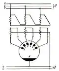 Circuit triphasé avec six anodes.