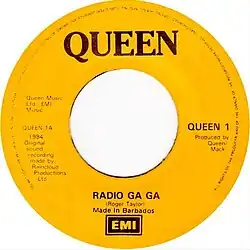 Description de l'image Queen – Radio Ga Ga (vinyl 7" single, Barbados, 1984).jpg.