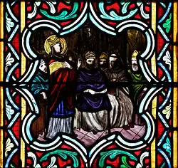 Anselme de Cantorbéry parlant avant le concile, d'un vitrail du XIXe siècle en Bretagne, au sein de la cathédrale Saint-Corentin de Quimper