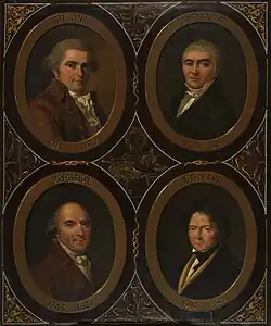 Quatre médaillons représentant quatre peintres rémois.