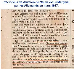 .Récit de la destruction de Neuville-sur-Margival en mars 1917.