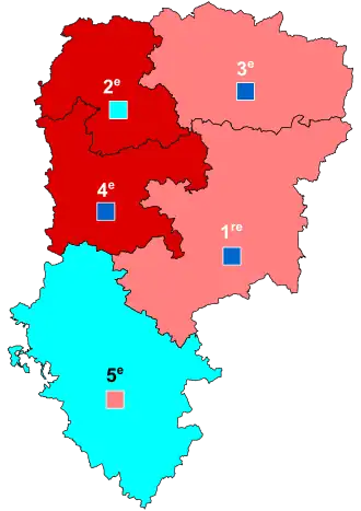 Nuance politique des candidats arrivés en tête dans chaque circonscription au 1er tour dans l'Aisne avec celle des candidats sans retrait de candidatures au second tour.