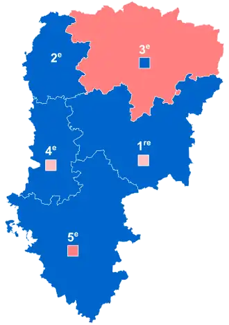 Nuance politique des candidats arrivés en tête dans chaque circonscription au 1er tour dans l'Aisne avec celle des candidats se maintenant au second tour.