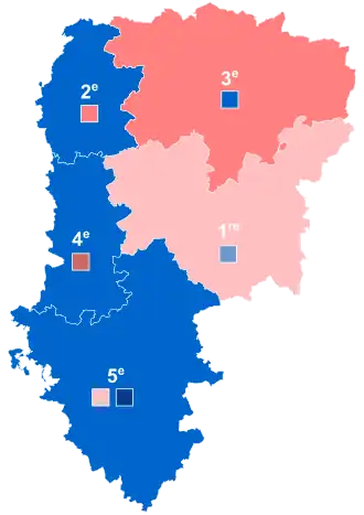 Nuance politique des candidats arrivés en tête dans chaque circonscription au 1er tour dans l'Aisne avec celle des candidats se maintenant au second tour.