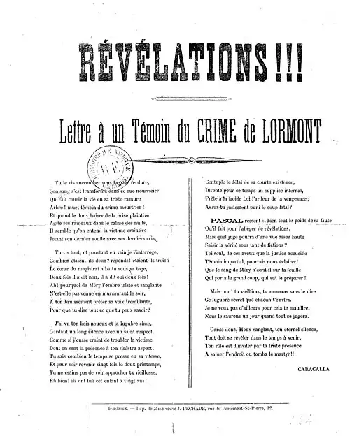 Lettre à un témoin du crime de Lormont.