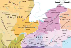 Provinces romaines de la zone alpine vers 395