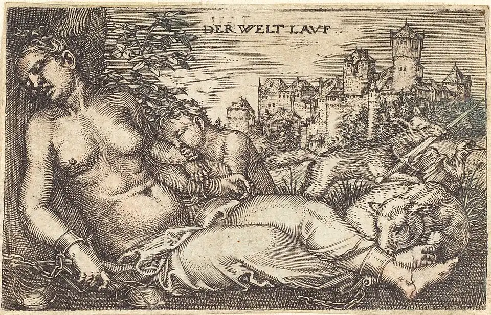Barthel Beham, Le monde comme il va, 1525, burin, Bartsch 39.