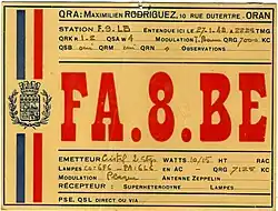 Carte QSL de FA.8.BE, Algérie (1948).