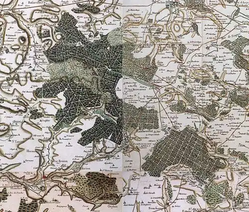 Carte de Cassini, vers 1780, de la forêt de Rambouillet.