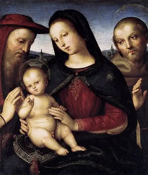Raphaël, Vierge à l'Enfant entre les saints Jérôme et François, vers 1502, musées d'État de Berlin