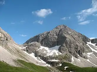 Vue de la face nord du Rappenseekopf depuis le refuge du Rappensee.