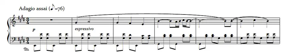 Six premières mesures du second mouvement du Concerto en sol de Ravel.
