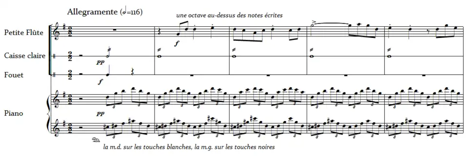 Cinq premières mesures du Concerto en sol de Ravel.