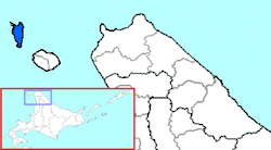 Carte bicolore montrant l'emplacement du district de Rebun.