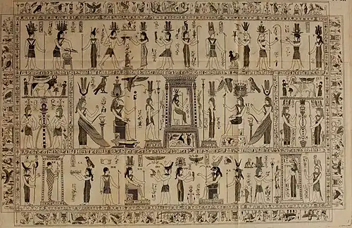 La mensa isiaca, dans le Recueil d'antiquités égyptiennes, étrusques, grecques et romaines (1752) du comte de Caylus (1692-1765).