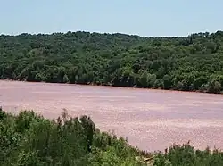 Vue d'un cours d'eau bordé de part et d'autre par des arbres