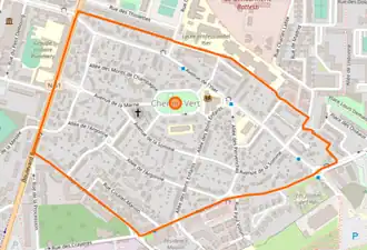 Contour de la Cité-jardin du Chemin Vert sous OpenStreetMap.