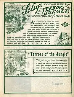 Description de l'image Release flier for TERRORS OF THE JUNGLE, 1913 (Page 1).jpg.