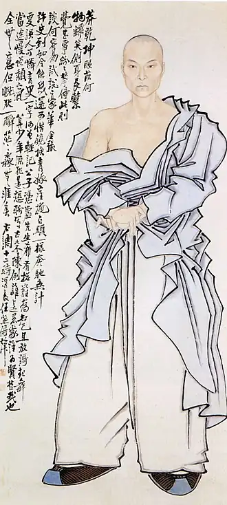 Autoportrait, Ren Xiong (1823-1857), encre et couleurs sur papier, 177,5&nbsp;×&nbsp;78,8&nbsp;cm. Musée du Palais, Pékin.