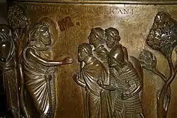 Détail des fonts baptismaux de Saint-Barthélemy