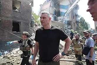 Le maire Vitali Klitschko sur un site du raïon de Chevtchenko.