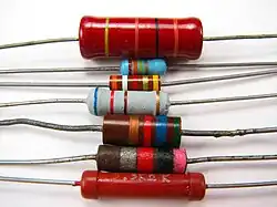 Notations de couleur sur différents types de résistances.