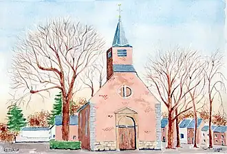 Peinture à l'aquarelle représentant l'église Saint-Étienne.