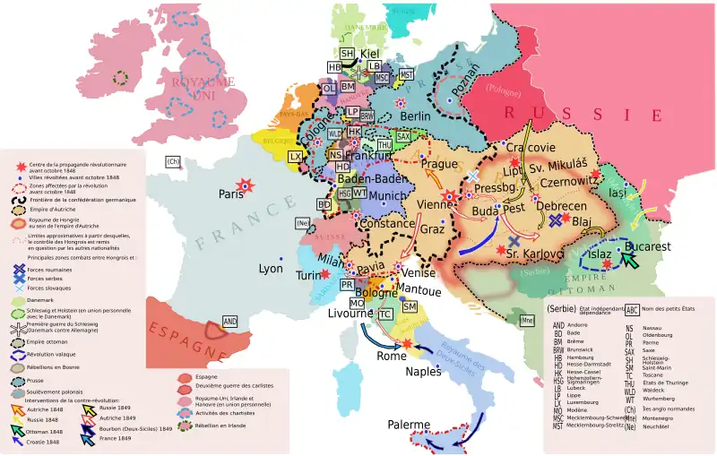 Carte de l'Europe faisant la synthèse des différents événements