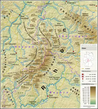 Carte topographique de la Rhön.