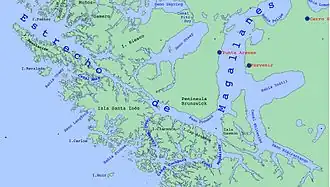 L'île Dawson, au sud-est de la péninsule de Brunswick.