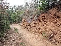 Affleurement de dépôts fluviatiles quaternaires dans la vallée de la Rigarda, commune de Rodès.