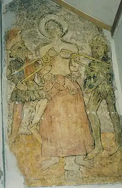 Peinture murale romane dans l'église sainte Agathe de Ris (Puy-de-Dôme)