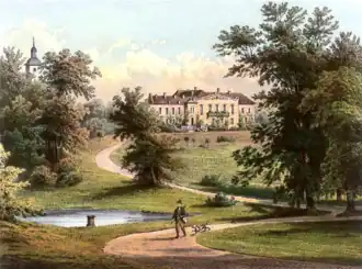 Château de Dolzig au XIXe siècle, résidence des Augustenbourg vendue en 1866.