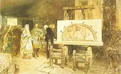 Le mécène : Thierry VI et sa mère visitent l’atelier de l'abbaye d'Egmond (Ch. Rochussen, 1881).