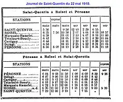 Horaire des trains en 1910.