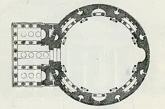 plan masse au sol, colonnade d'entrée et rotonde