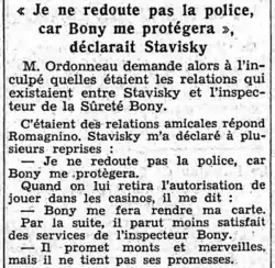 A la une de l'Écho de Paris, article titré "Bony mis gravement en cause par Romagnino."