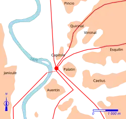 Carte en couleurs représentant le tracé de voies anciennes sur un territoire.
