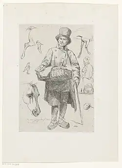 Vendeur ambulant de livres ou d'almanachs (eau-foete, 1843).