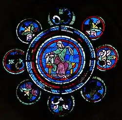 Rose des Arts libéraux de la cathédrale de Laon. Médaillon de la Géométrie (début XIIIe siècle).