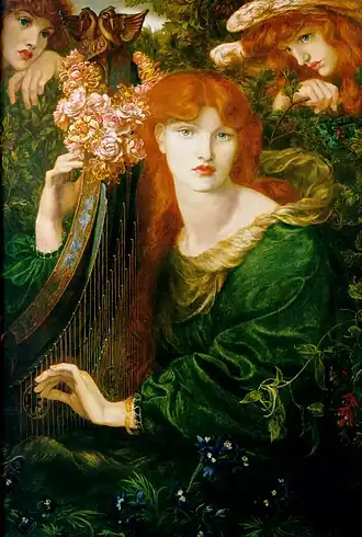 Dante Gabriel Rossetti.La Ghirlandata, modèle: Alexa Wilding , 1873, huile sur toile, 124-85&nbsp;×&nbsp;cm, Guildhall Art Gallery&nbsp;(en), Londres.