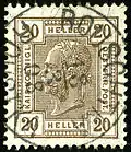 20 heller oblitéré en 1908 (Moravie)
