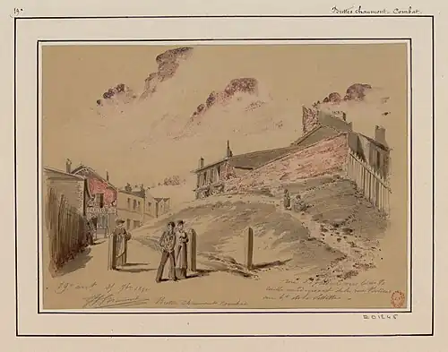 La rue Monjol vers 1891 (dessin de Jules-Adolphe Chauvet).
