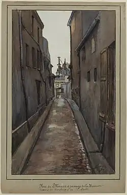 La rue du Maure et le passage de la Réunion en 1896 (dessin de F. Séguin).