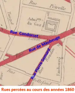 Rues percées au cours des années 1860 sur le territoire de l'ancien domaine du château Charolais