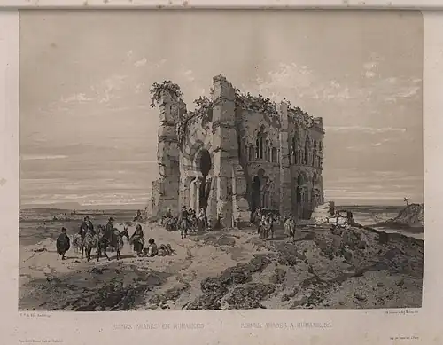Ruines arabes à Humanejos (village disparu près de Parla), lithographie de Léon Sabatier&nbsp;(d) et Auguste Mathieu d'après un dessin de Jenaro Pérez Villaamil (1850).