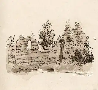 Ruines de l'abbaye de Pental en 1828