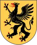 Blason de la province suédoise de Södermanland, représentant un griffon noir à la langue et aux doigts bleus.