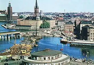 Söderströmsbron en construction en 1956, vue de Slussen.